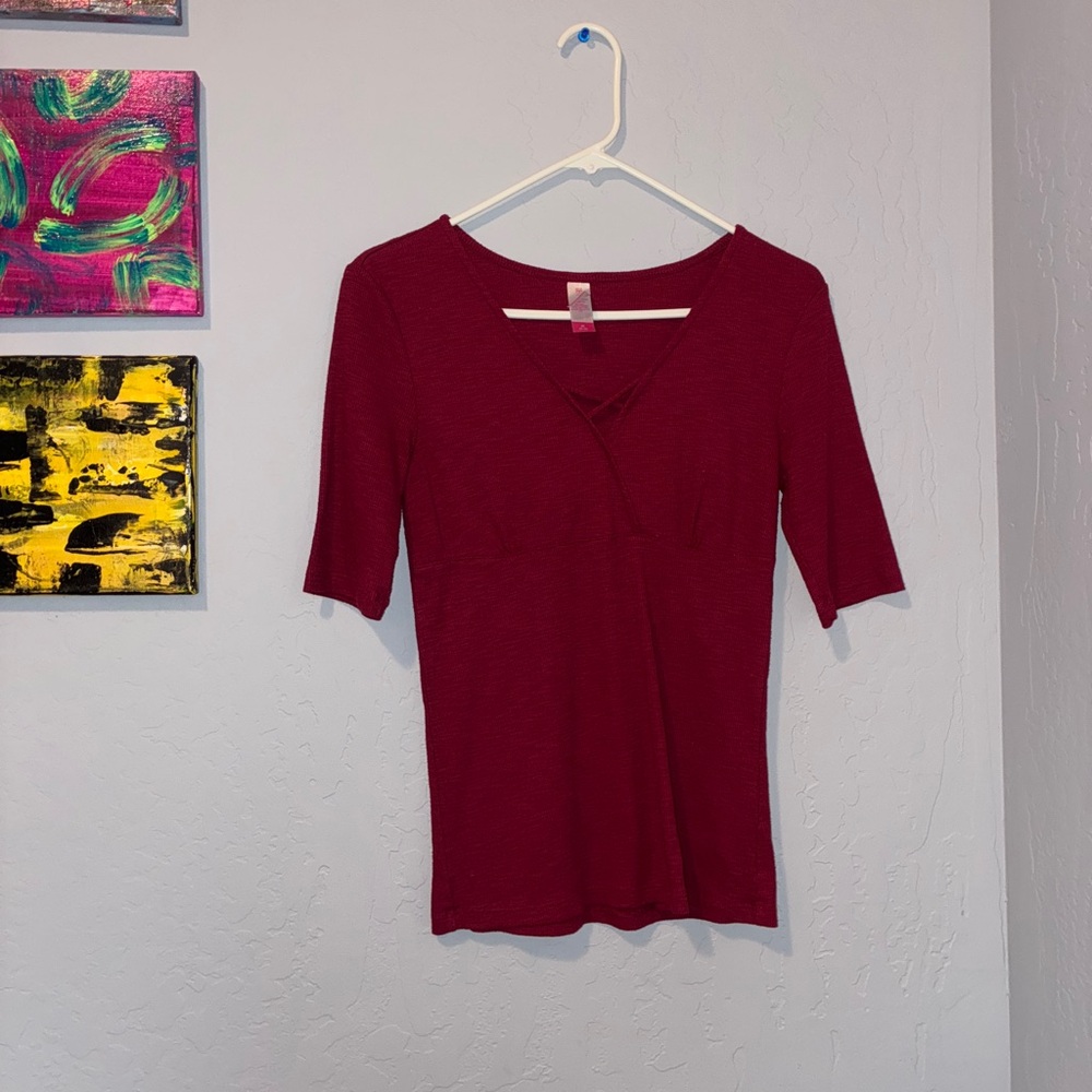 NOBO Burgundy V-Neck Women's Blouse
